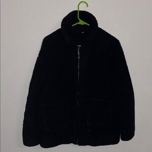 Black Sherpa Fleece Zip Jacket – Unisex